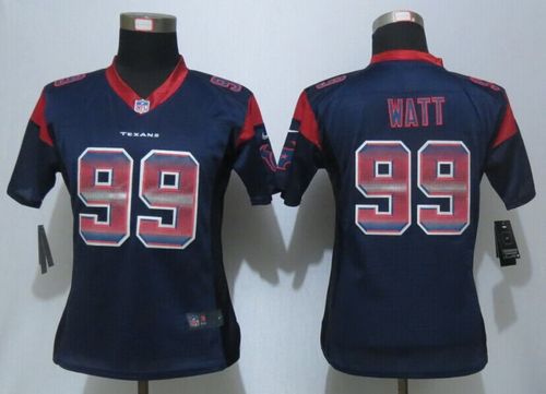 Nike Texans #99 J.J. Watt Navy Blue Team Color Women's Stitched NFL Elite Strobe Jersey - Click Image to Close